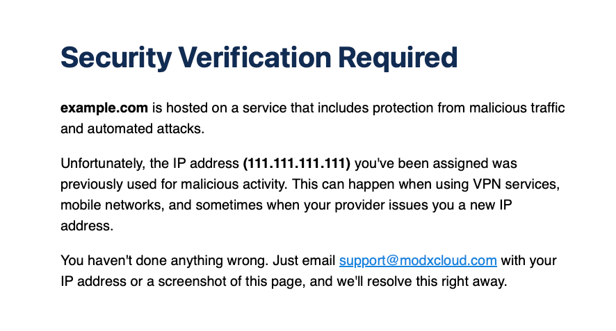 An image of a screen that displays the following message (complete text follows the image): Security Verification Required...